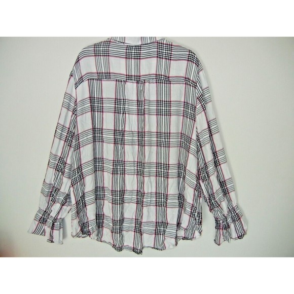 C est 1946 Size 22/24W Plaid Metallic Thread Button Down Ruffle Elastic Sleeve - Picture 4 of 6